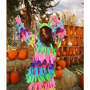 Tipsy Elves Halloween Costumes for Women - Bright Multicolored Pinata Jumpsuit Funny Halloween Costume Adult Onesie - Full Zip Womens Hooded Jumpsuit With Pockets Colorful Attached Streamers Medium