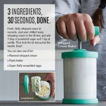 Pampered Chef Whipped Cream Maker - Handheld DIY Whipping Cream Dispenser | Non-Slip Silicone Grip W...