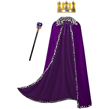 GRAJTCIN Mens King Costume Medieval Cape Womens Queen Robe Adult Mardi Gras Halloween Party Velvet C...
