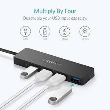 Anker 4-Port USB 3.0 Hub with 5Gbps Data Transfer, Ultra-Slim Data USB Hub [Charging Not Supported], for MacBook, iMac, Surface, Mobile HDD, and More (USB-A,0.7 ft)