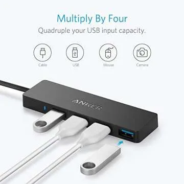 Anker 4-Port USB 3.0 Hub with 5Gbps Data Transfer, Ultra-Slim Data USB Hub [Charging Not Supported], for MacBook, iMac, Surface, Mobile HDD, and More (USB-A,0.7 ft)