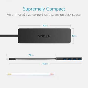 Anker 4-Port USB 3.0 Hub with 5Gbps Data Transfer, Ultra-Slim Data USB Hub [Charging Not Supported], for MacBook, iMac, Surface, Mobile HDD, and More (USB-A,0.7 ft)