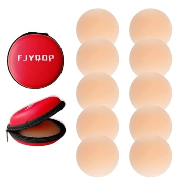 FJYQOP Silicone Nipple Covers - 5 Pairs, Women's Reusable Adhesive Invisible Pasties Nippleless Cove...