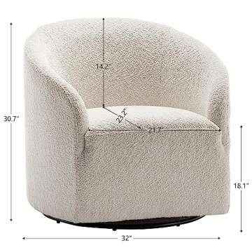 KINWELL 32" Wide Swivel Boucle Accent Chair Armchair, No Assembly Mid-Century Modern Round Upholster...