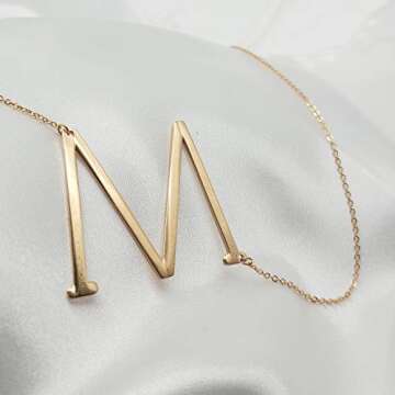 MOMOL Sideways Initial Necklace 18K Gold Plated Stainless Steel Large Big Letters M Pendant Necklace Script Name Monogram Necklaces for Women