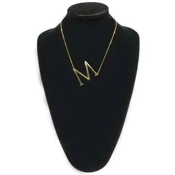 MOMOL Sideways Initial Necklace 18K Gold Plated Stainless Steel Large Big Letters M Pendant Necklace Script Name Monogram Necklaces for Women