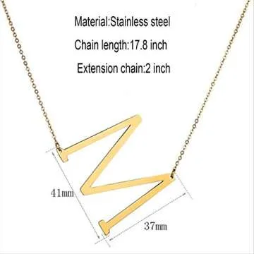 MOMOL Sideways Initial Necklace 18K Gold Plated Stainless Steel Large Big Letters M Pendant Necklace Script Name Monogram Necklaces for Women