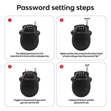 Newdeport Snowboard Cable Lock: Bike Locks with Combinations +Helmet Lock Luggage Lock +Special Need bikesTravel Lock Stroller Lock Combo Mini Ski Lock with 29.5 Inch Retractable Steel Cable-Black