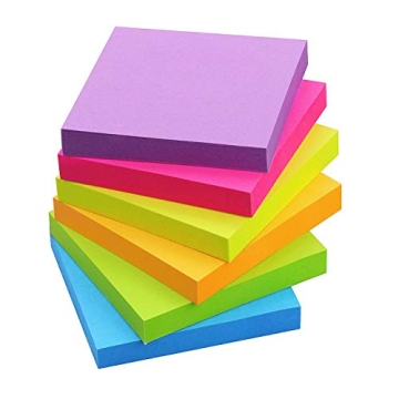 SIMONA Sticky Notes 3x3 in, 6 Color Bright Colorful Sticky Pad, 6 Pads/Pack, 100 Sheets/Pad, Self-St...