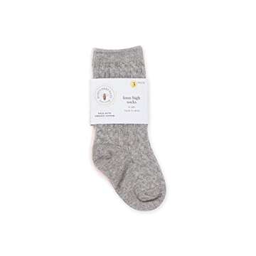 Burt's Bees Baby baby girls Socks, Set of 3 Cable Knit Knee-high Organic Cotton Stockings Socks, Mul...