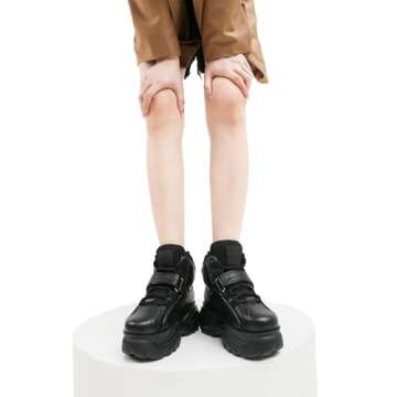 ANUFER Women's Goth Punk High Top Platform Chunky Sneakers Lace Up Wedgel Heel Dad Shoes Black SN02924 US7