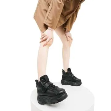 ANUFER Women's Goth Punk High Top Platform Chunky Sneakers Lace Up Wedgel Heel Dad Shoes Black SN02924 US7