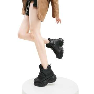 ANUFER Women's Goth Punk High Top Platform Chunky Sneakers Lace Up Wedgel Heel Dad Shoes Black SN02924 US7