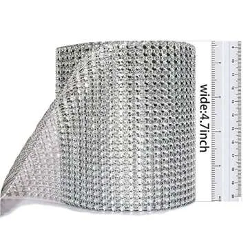 Bling Rhinestone Diamond Mesh Ribbon Wrap - Storystore Silver Acrylic Decor for Weddings and Events