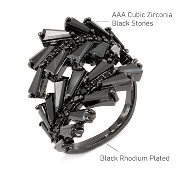 Art Cocktail Fashion Ring Size Adjustable From 6-8.5 Cubic Zirconia Jewelry for Women (Black)