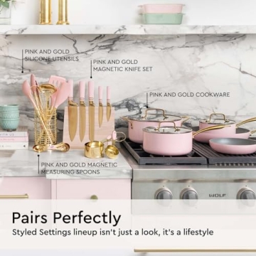 Pink Measuring Cups and Spoons Set - Sturdy 8PC Pink & Gold Measuring Cups and Spoons Set Stainless Steel with Pink Silicone Handle- Pink Kitchen Decor - Pink Kitchen Accessories - Cute Measuring Cups