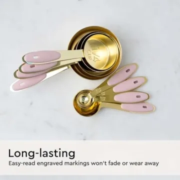 Pink Measuring Cups and Spoons Set - Sturdy 8PC Pink & Gold Measuring Cups and Spoons Set Stainless Steel with Pink Silicone Handle- Pink Kitchen Decor - Pink Kitchen Accessories - Cute Measuring Cups