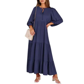 ANRABESS Womens Boho Maxi Dresses 2024 Summer V Neck Puff Sleeve Floral Flowy Swing Casual Long Dres...