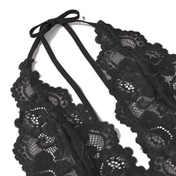 Gladiolus Women Deep V Bodysuit Black for Lingerie Lovers