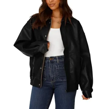 PRETTYGARDEN Women's Faux Leather Motorcycle Jacket for Trendy Fall Oversized Wear (Black, X-Small)