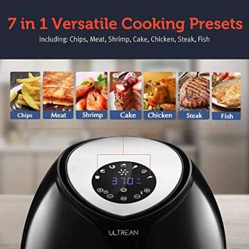 Ultrean 8.5 Quart Air Fryer, Black, 360 Degree Rapid Air Frying Technology, Splatter-Free Cooking with Up to 80% Less Fat or Oil
