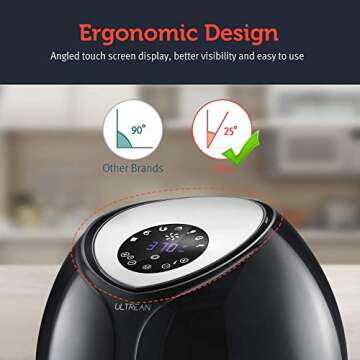 Ultrean 8.5 Quart Air Fryer, Black, 360 Degree Rapid Air Frying Technology, Splatter-Free Cooking with Up to 80% Less Fat or Oil