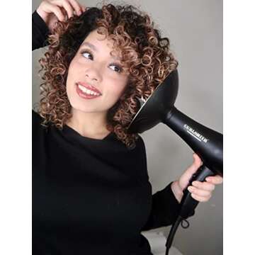 CURLSMITH Defrizzion Hair Dryer, for Curly Hair, with Extra Large 8" Diffuser for Fast Drying, 2 Speeds, 3 Heat Settings, Sustained Cool Setting with Minimal Heat Impact