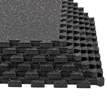 Xspec 1/2" Thick 48 sq ft (12 Tiles) Interlocking Rubber Top EVA Foam Exercise Mat | Home Gym Mats Workout Flooring Tiles for Gyms, Fitness Rooms | Durable Grip Protective Flooring, Black/Grey