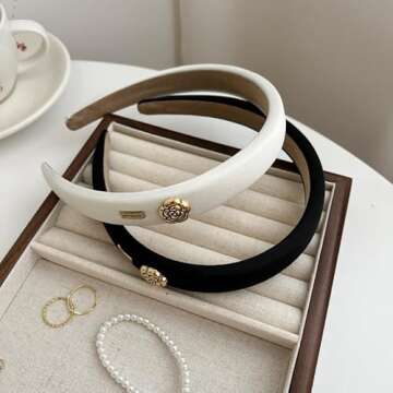 TEBIEKOY 2 Pcs Padded Hairbands for Women, Flower Decor Headbands, Soft Fabric Headbands, Non Slip Elastic Headbands for Women's Hair, Hair Accessories for All Occasions