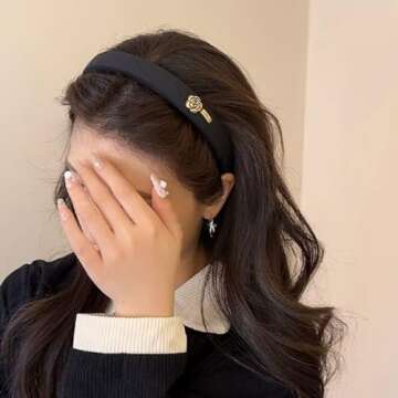 TEBIEKOY 2 Pcs Padded Hairbands for Women, Flower Decor Headbands, Soft Fabric Headbands, Non Slip Elastic Headbands for Women's Hair, Hair Accessories for All Occasions