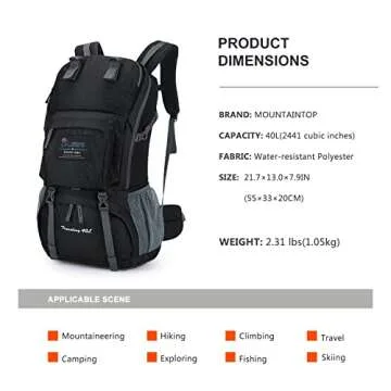 MOUNTAINTOP 40L Hiking Backpack Lightweight Travel Backpack for Men&Women Outdoor Camping Backpackin...