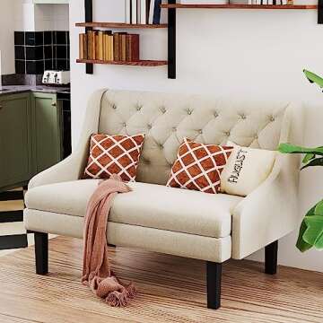 Andeworld Modern Tufted Button Back Upholstered Loveseat for Dining Room Hallway or Entryway Seating,Ivory