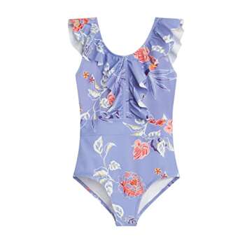 Kanu Surf Girls' Gianna Beach Sport Ruffle One Piece Swimsuit, Reese Purple, 12