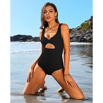 Stylish Charmo Women's One Piece Ribbed Cutout Swimsuit