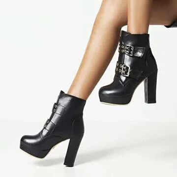 Cozivwaiy Women High Heel Ankle Boots Round Toe Short Boots Platform Plus size (US 1-12.5)
