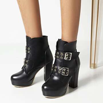 Cozivwaiy Women High Heel Ankle Boots Round Toe Short Boots Platform Plus size (US 1-12.5)