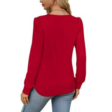 OFEEFAN Womens Long Sleeve Shirts Valentine Shirts Fall Tops Trendy Pleating Christmas Tunics or Tops to Wear with Leggings Blouse Red L