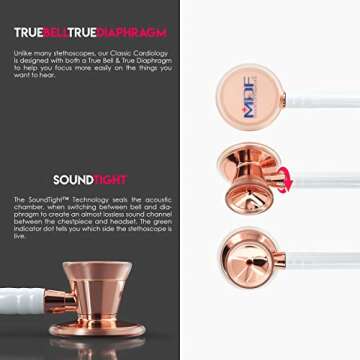 MDF Rose Gold Dual Head Stethoscope, Medical Grade, Adult