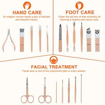 Manicure Set Nail Clippers Pedicure Kit, Professional Rose Gold Stainless Steel Personal Grooming Ki...