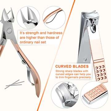 Manicure Set Nail Clippers Pedicure Kit, Professional Rose Gold Stainless Steel Personal Grooming Kit, 18 in 1 Nail Care Tools with Luxurious Leather Travel Case for men and women