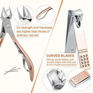 Manicure Set Nail Clippers Pedicure Kit, Professional Rose Gold Stainless Steel Personal Grooming Kit, 18 in 1 Nail Care Tools with Luxurious Leather Travel Case for men and women