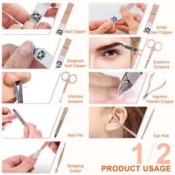 Manicure Set Nail Clippers Pedicure Kit, Professional Rose Gold Stainless Steel Personal Grooming Kit, 18 in 1 Nail Care Tools with Luxurious Leather Travel Case for men and women