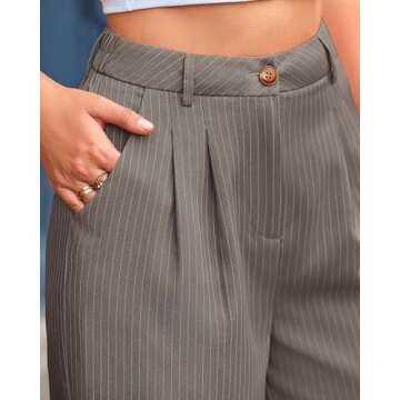 BTFBM Women Striped Dress Pants 2025 Spring Business Casual Outfits Wide Leg Long Palazzo Pants Work Office Trousers(Grey, 18)
