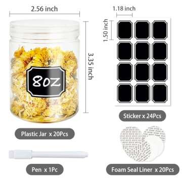 Dayify 20 pack 8oz Plastic Jars with Lids, Refillable Round Empty Containers for Cosmetics, Leakproo...