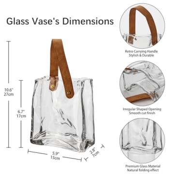 Glass Purse Vase for Flowers Clear Vases for Centerpieces Glass Bag Vase with Leather Handle Small Bag Vase for Decor Decorative Fish Bowl Handbag Vase for Home Wedding Decor