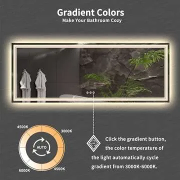 VanPokins Bathroom Mirror with Lights, 96x36 Inch Gradient Front and Backlit Big Lighted Bathroom Mirror, 3 Colors Dimmable CRI>90 Double Lights, IP54 Enhanced Anti-Fog, Wall Mount LED Mirror