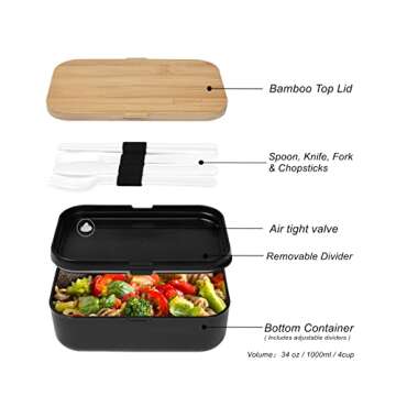 Stylish INVVNI Bento Box with Bamboo Lid - Leakproof & Eco-friendly