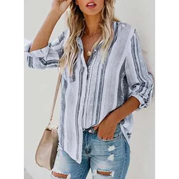 Astylish Summer Striped Button Down Shirt for Women
