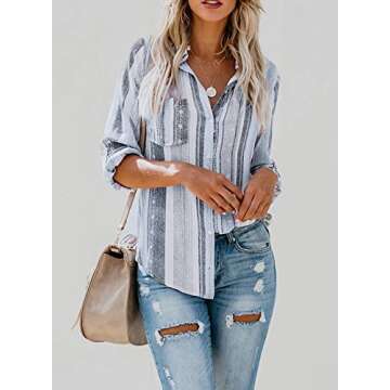 Astylish Summer Striped Button Down Shirt for Women