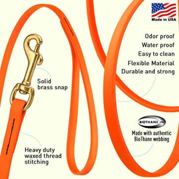Viper K9 Biothane Waterproof Dog Leash for Tracking & Training 1/2" x 20ft Hunter Orange